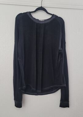 Threads 4 Thought XL Black Washed Long Sleeve Top Lattice Back Organic Cotton